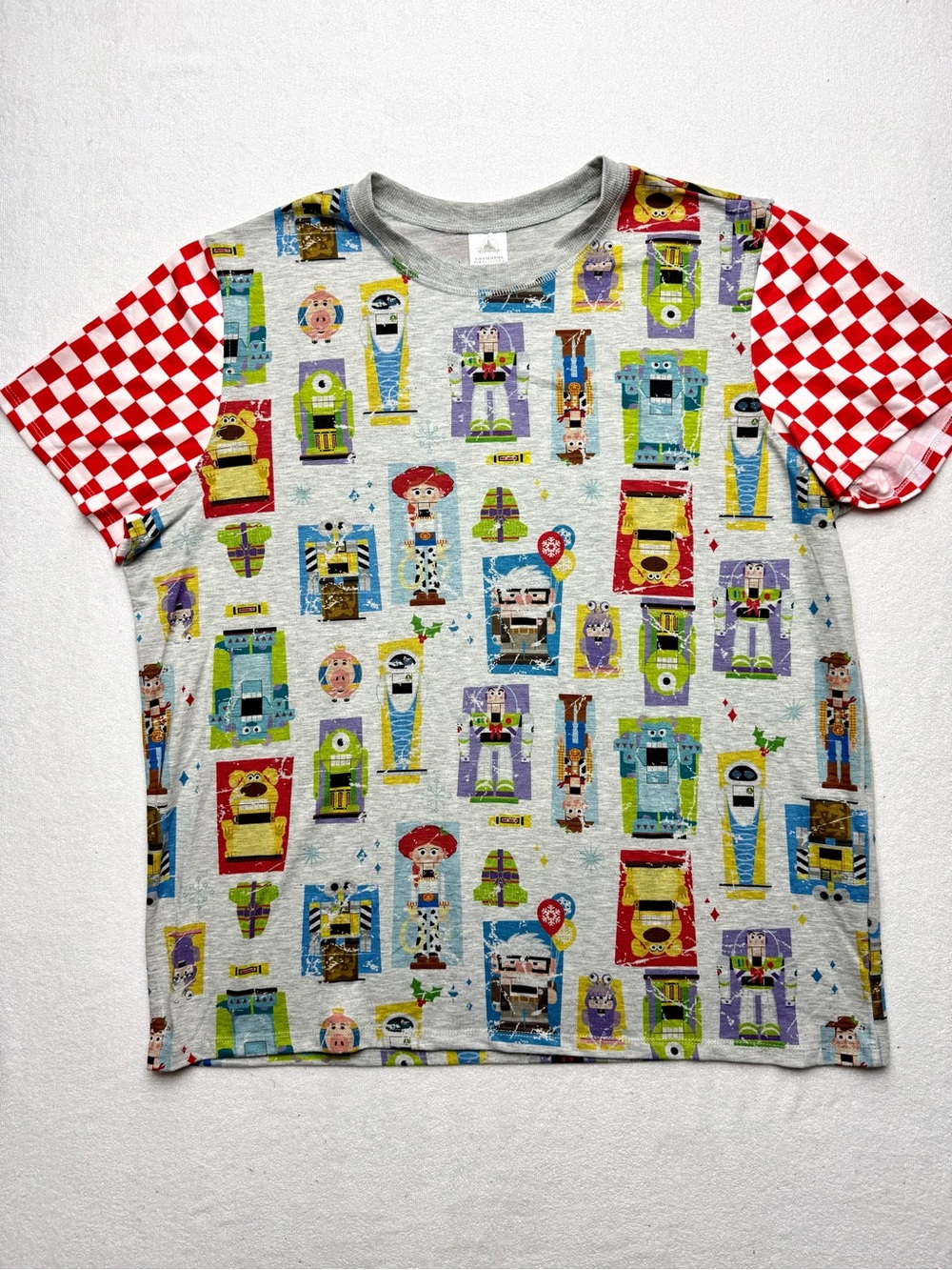 Disney Character Nutcracker Print Short Sleeve Tee with Red Checkered Sleeves
